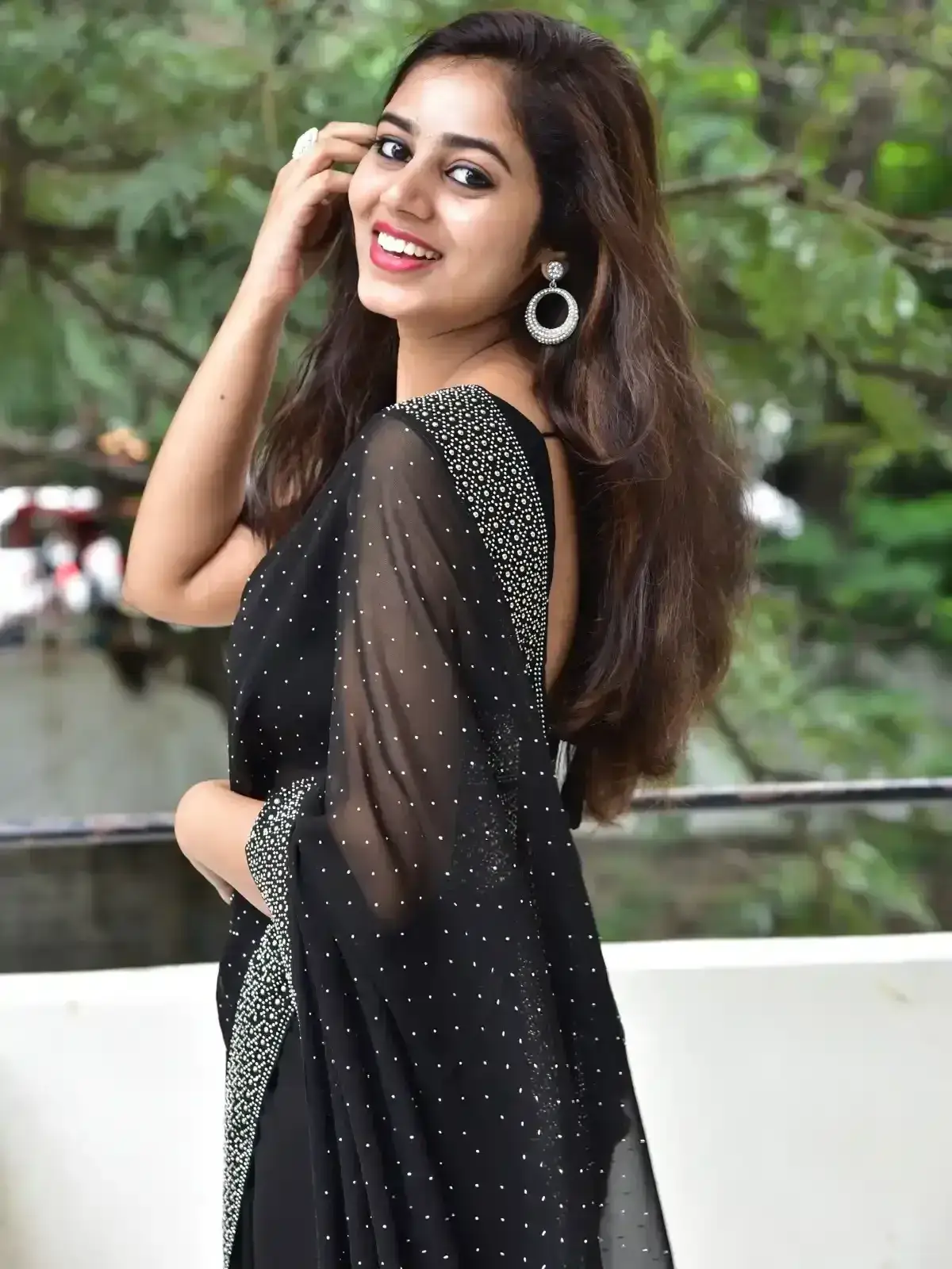 Vibhisha Jaanu in Black Saree at Rudram Kota Movie Success Meet